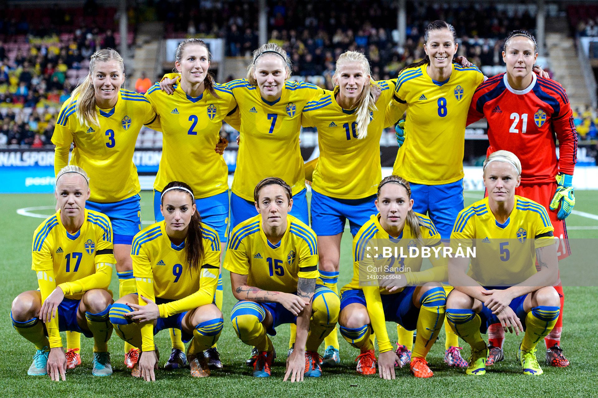 Sveriges startelva innan en träningslandskamp i fotboll