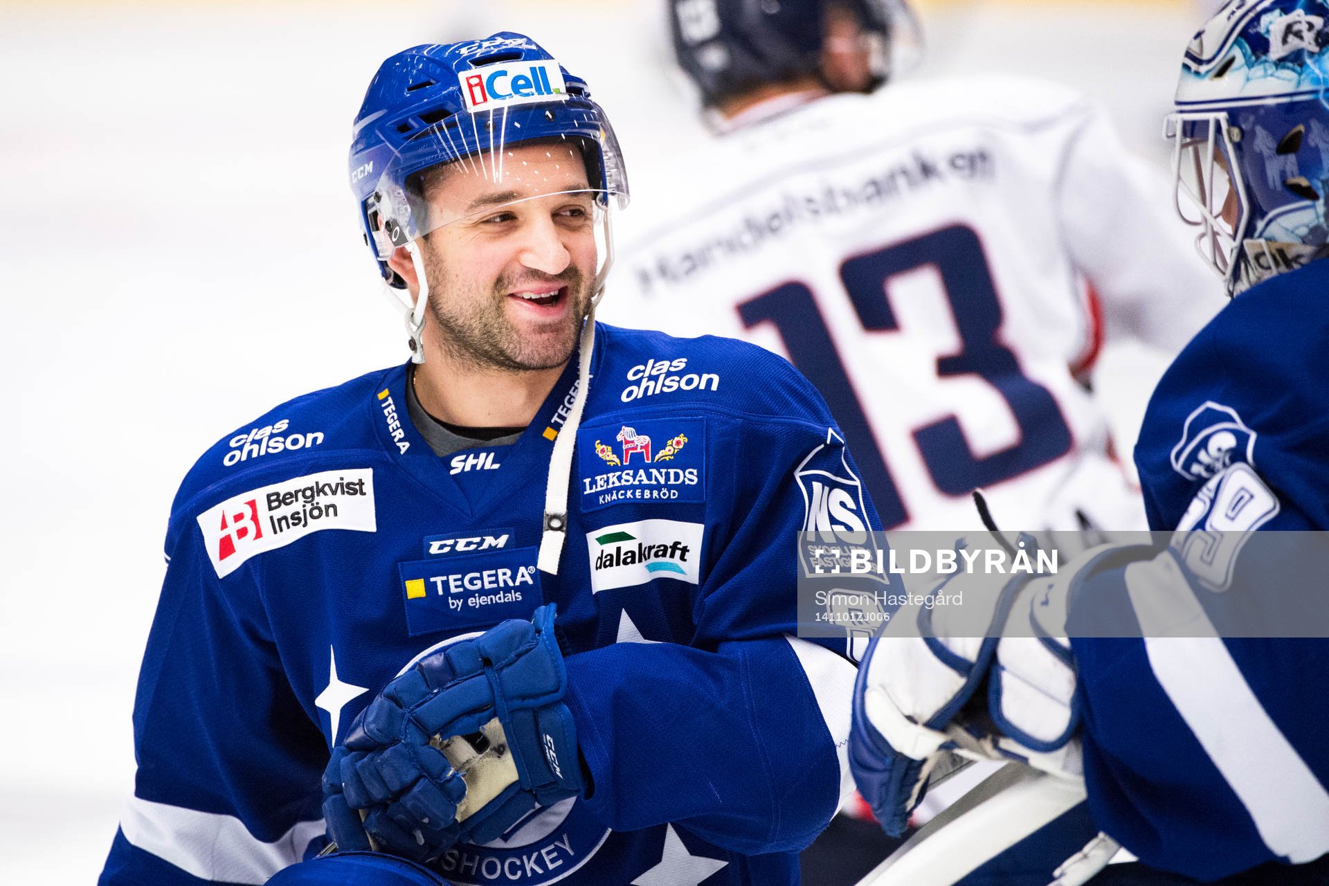 Leksands Eric Himelfarb före ishockeymatchen i SHL mellan