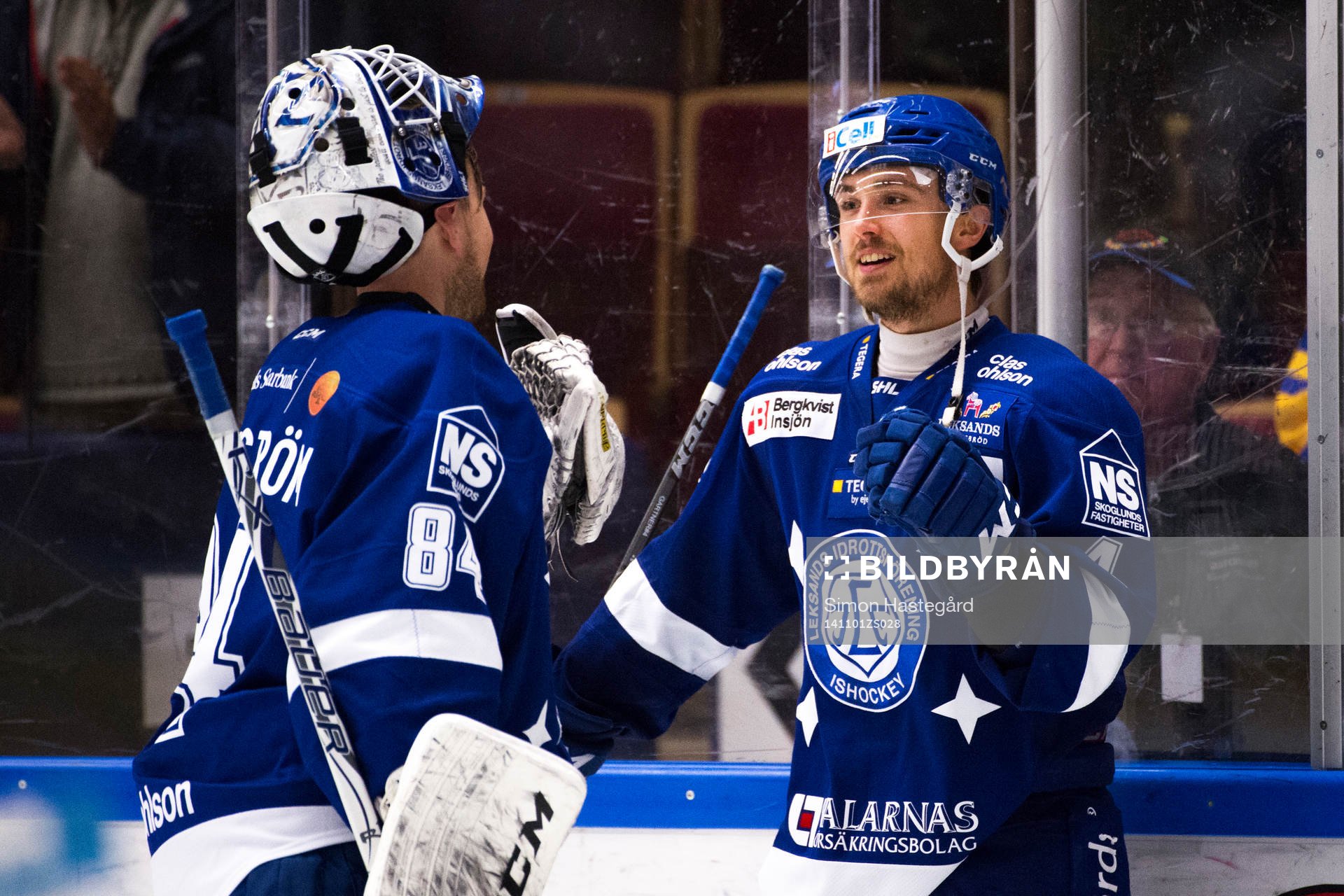 Leksands målvakt Joakim Lundström och Robin Gartner jublar