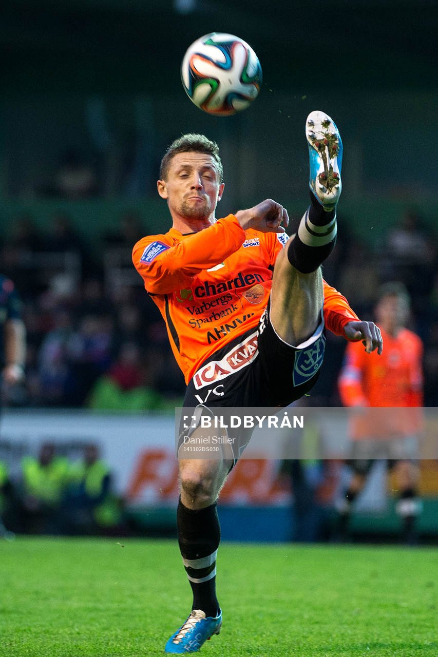 Varbergs Kujtim Bala  under fotbollsmatchen i Superettan mellan Ljungskile och Varberg den 02 november 2014 i Ljungskile.