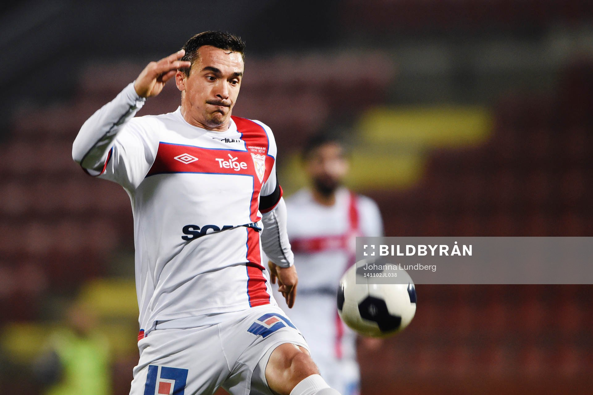 Assyriskas Admir Aganovic under fotbollsmatchen i Superettan mellan Assyriska och GAIS den 2 november 2014 i Södertälje.