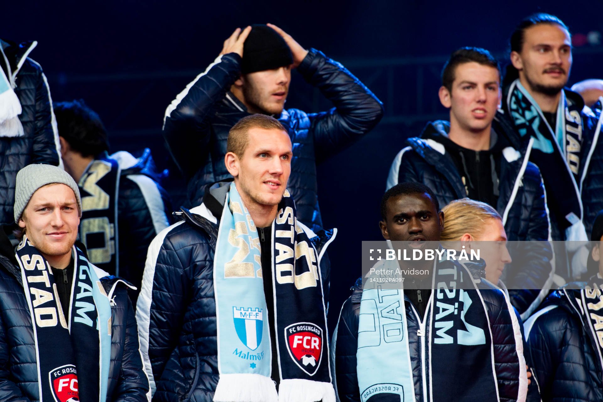 Malmö FFs Emil Forsberg, målvakt Robin Olsen och Enock