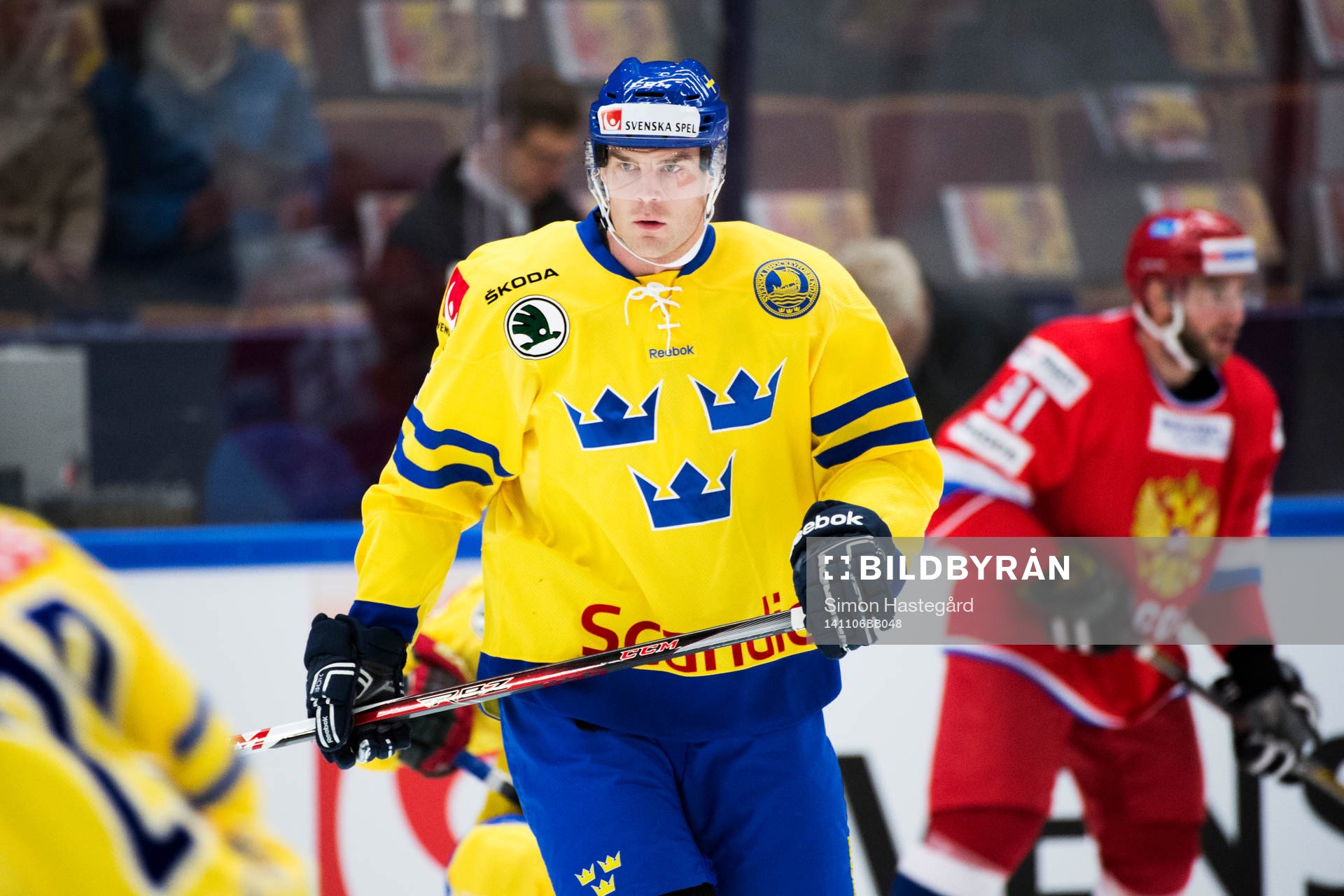 Sveriges Patrik Hersley före ishockeymatchen i Karjala Cup