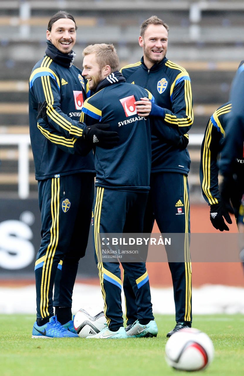 Sveriges Zlatan Ibrahimovic, Sebastian Larsson, och Andreas