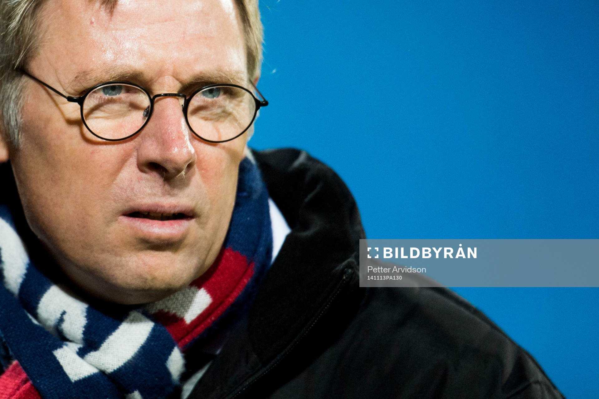 Rosengårds VD Klas Tjebbes under fotbollsmatchen i Champions League mellan Fortuna Hjørring och FC Rosengård den 13 november 2014 i Ålborg.
