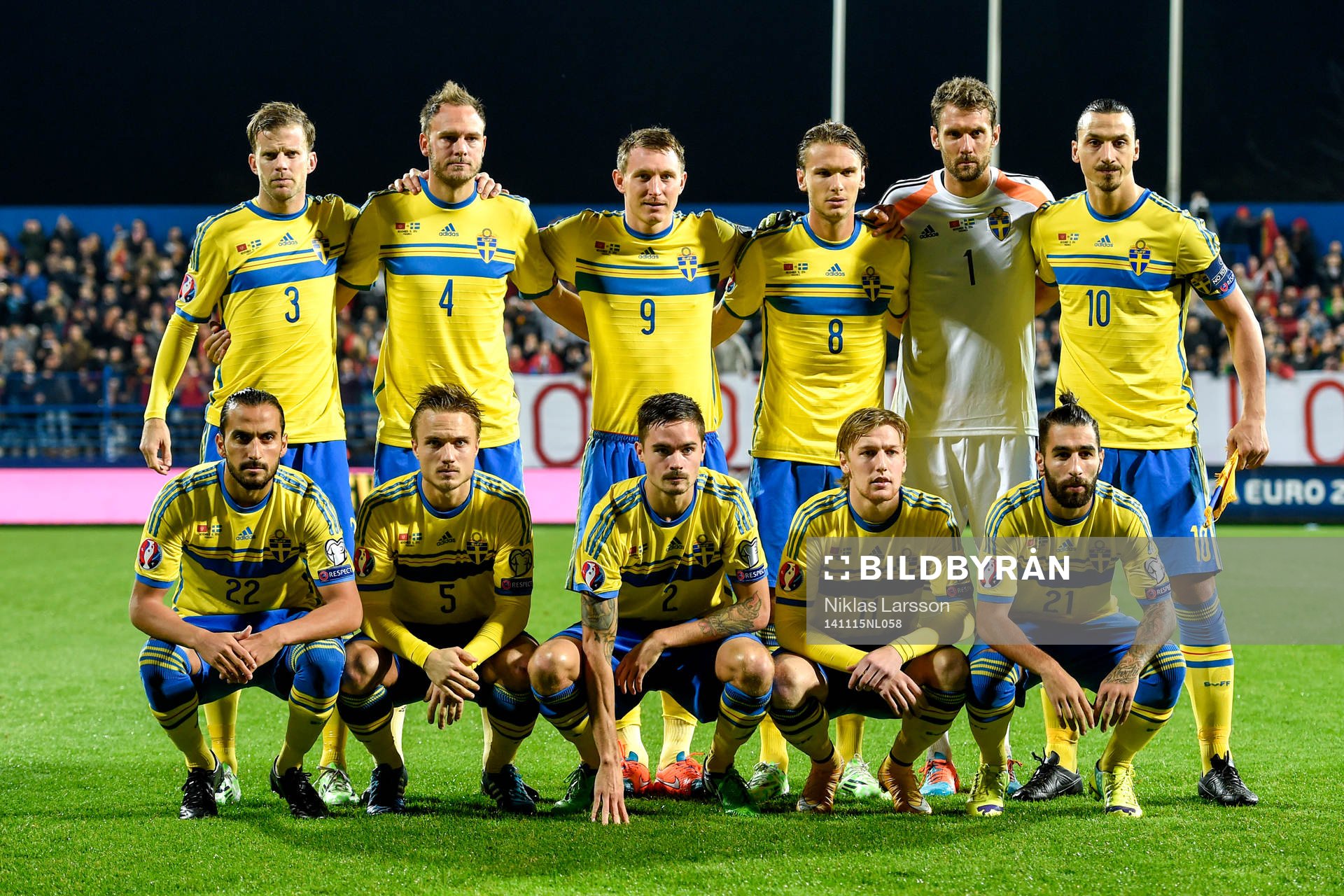 Sveriges startelva under EM-kvalmatchen i fotboll mellan Montenegro och Sverige den 15 november 2014 i Podgorica, Montenegro.
