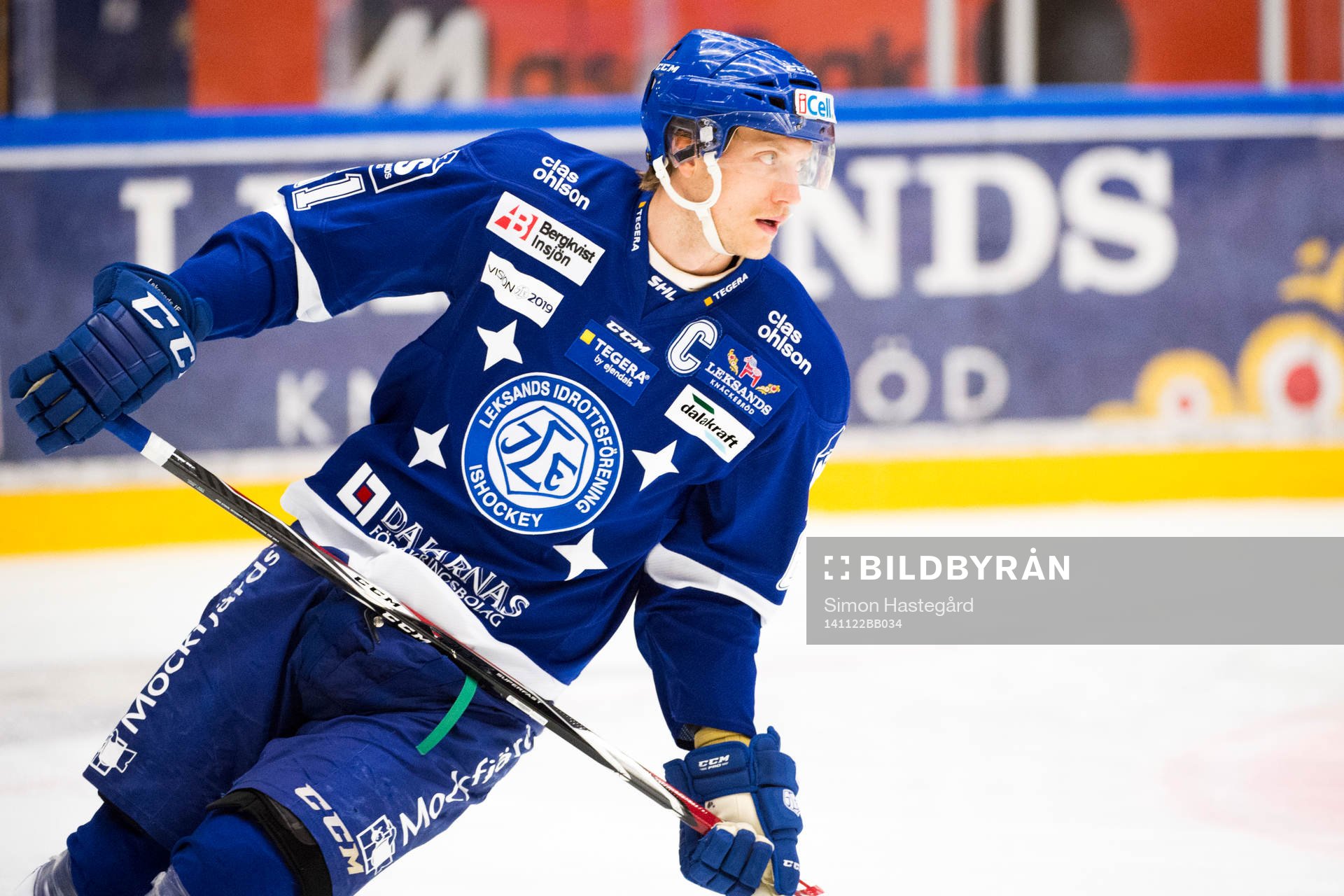 Leksands Johan Ryno före ishockeymatchen i SHL mellan