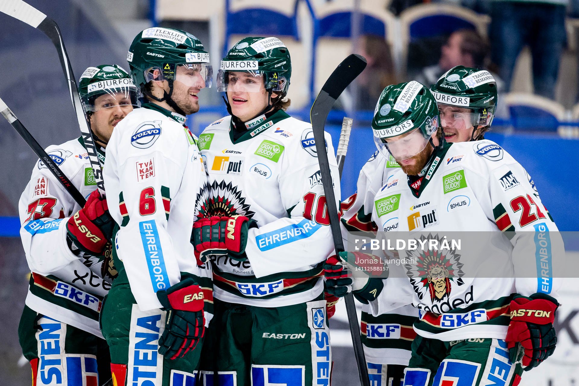 Frölundas spelare fr v Elias Fälth, Mikael Wikstrand,