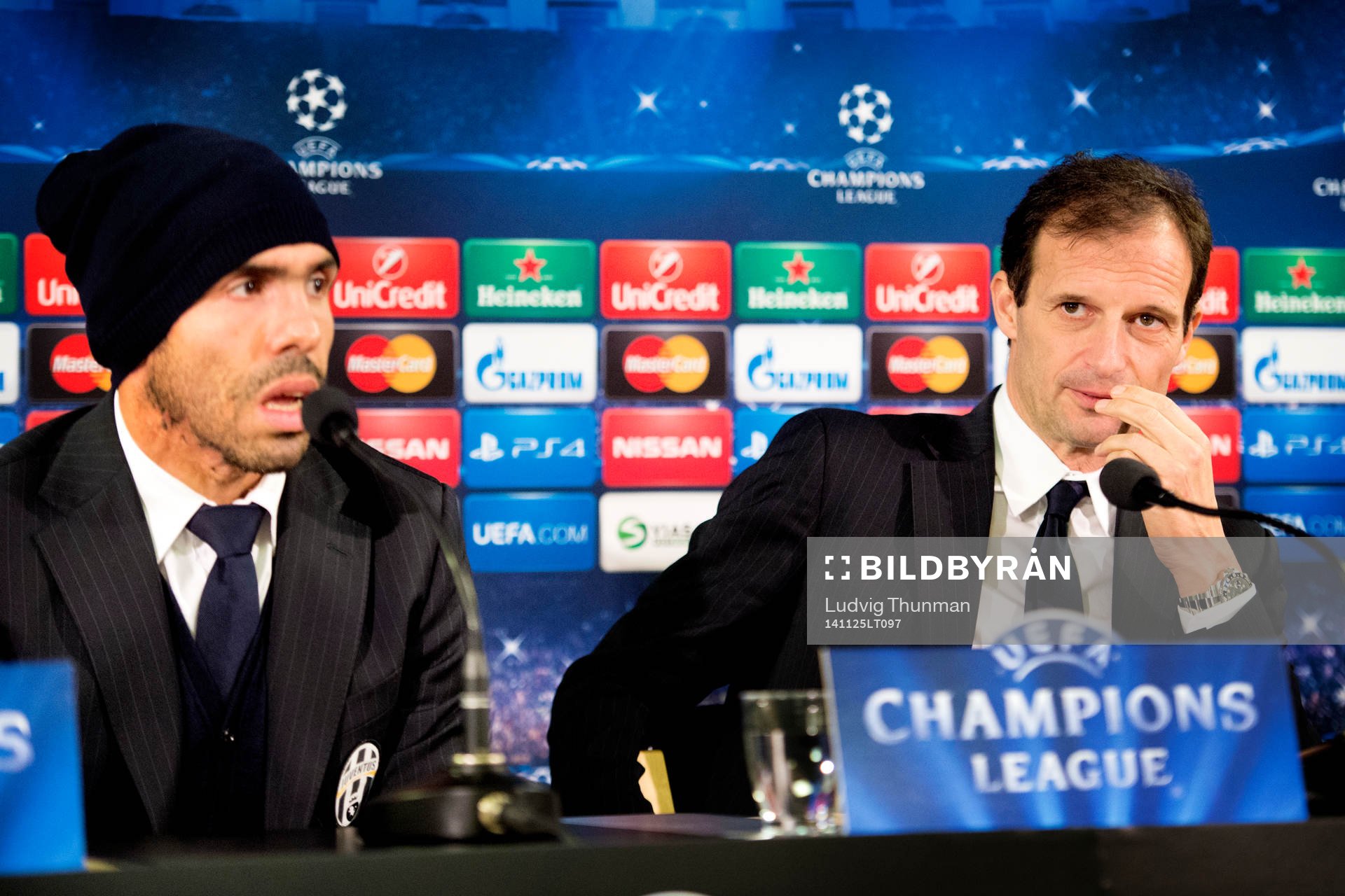 Juventus Carlos Tevez och tränare Massimiliano Allegri