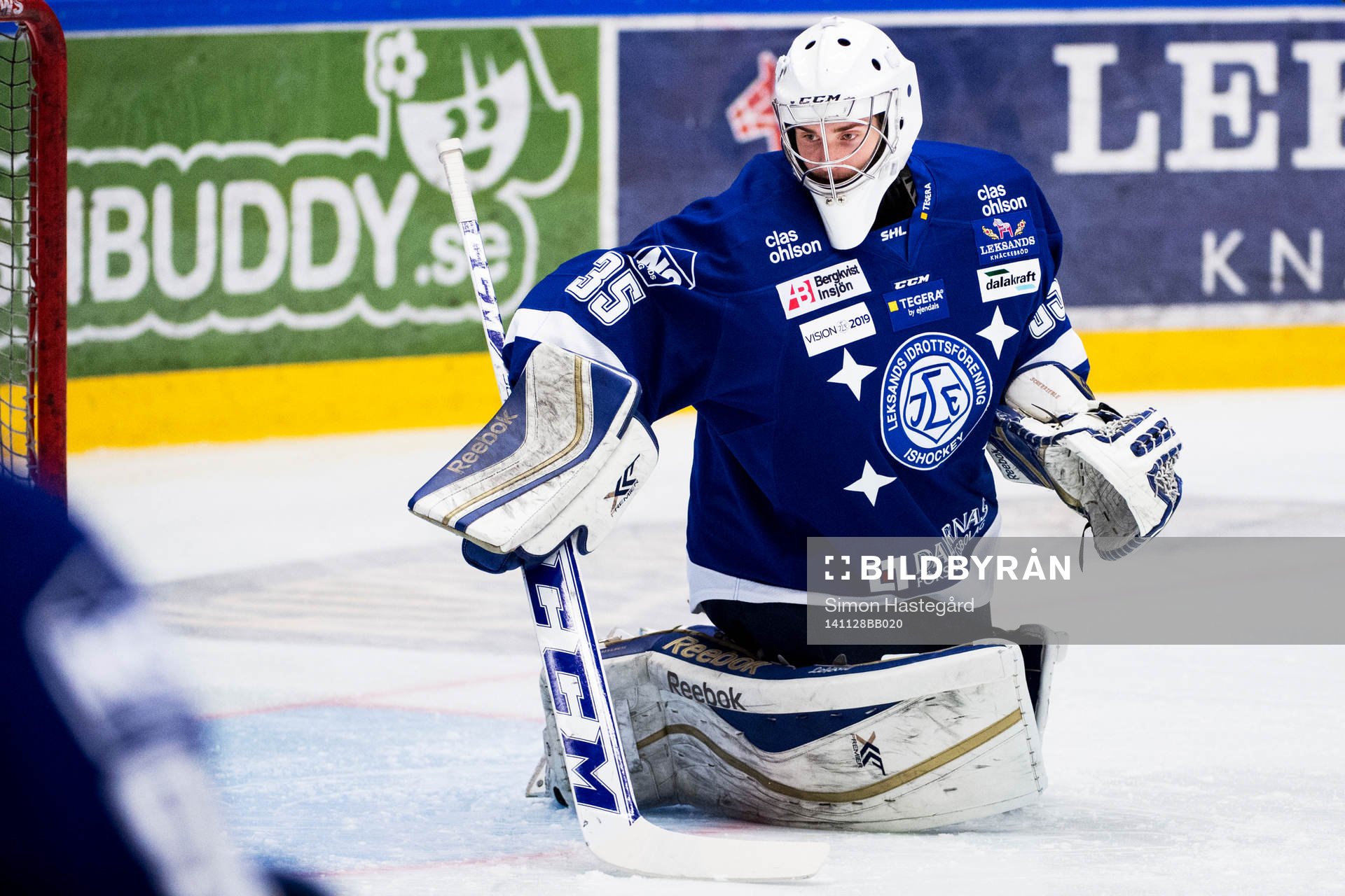 Leksands målvakt Viktor Scherrieble före ishockeymatchen