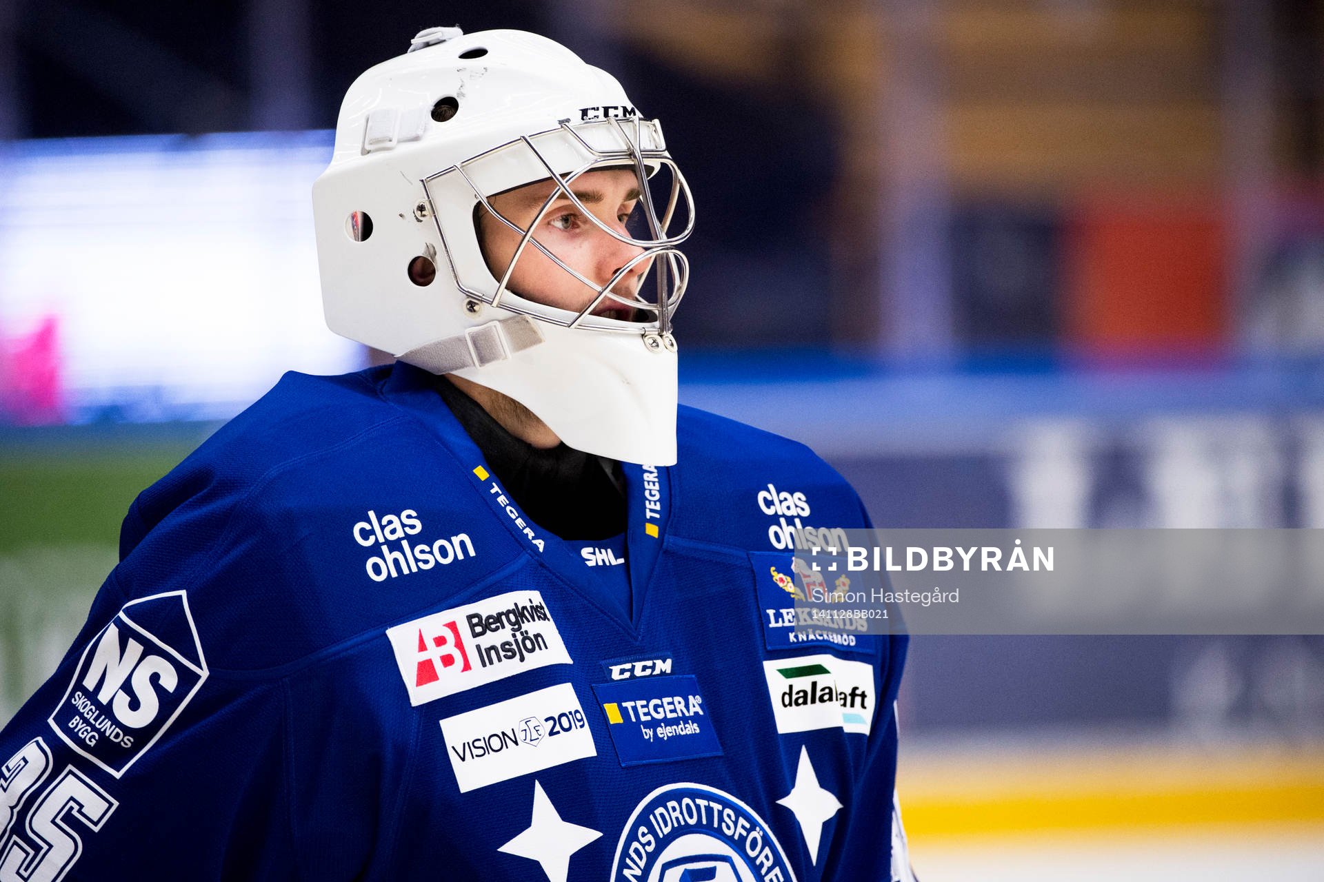 Leksands målvakt Viktor Scherrieble före ishockeymatchen