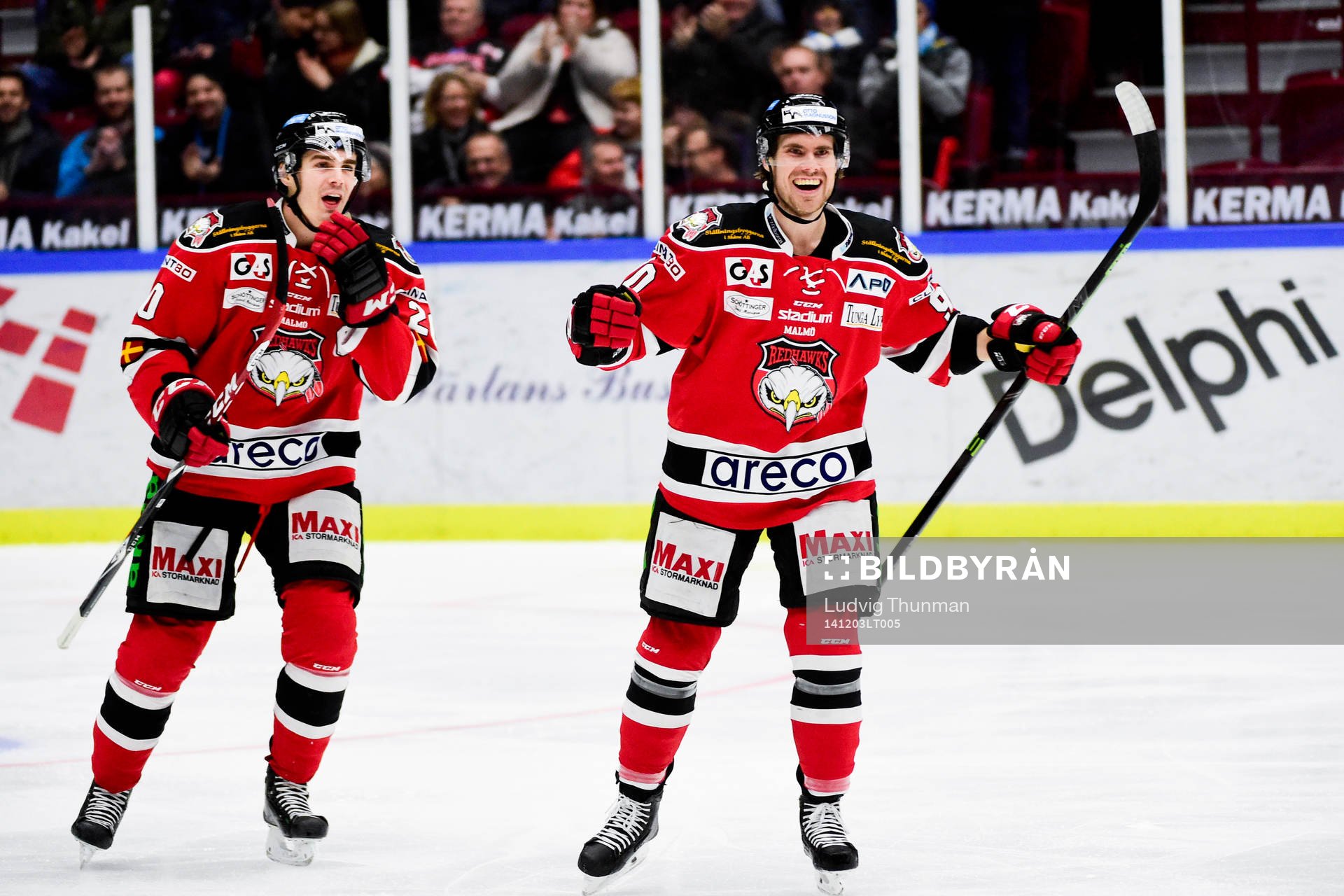 Malmö Redhawks Henrik Hetta (tv) och Mattias Persson (th)