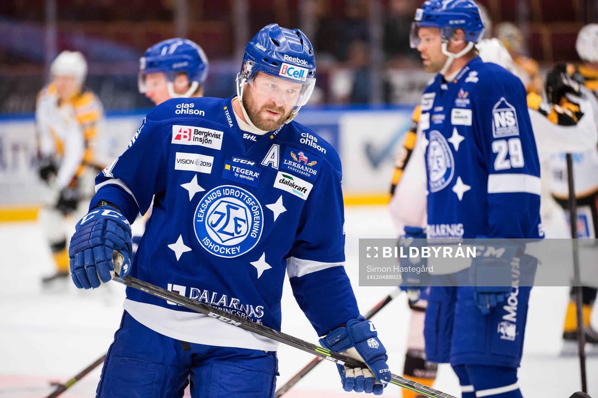 Leksands Jonas Frögren före ishockeymatchen i SHL mellan