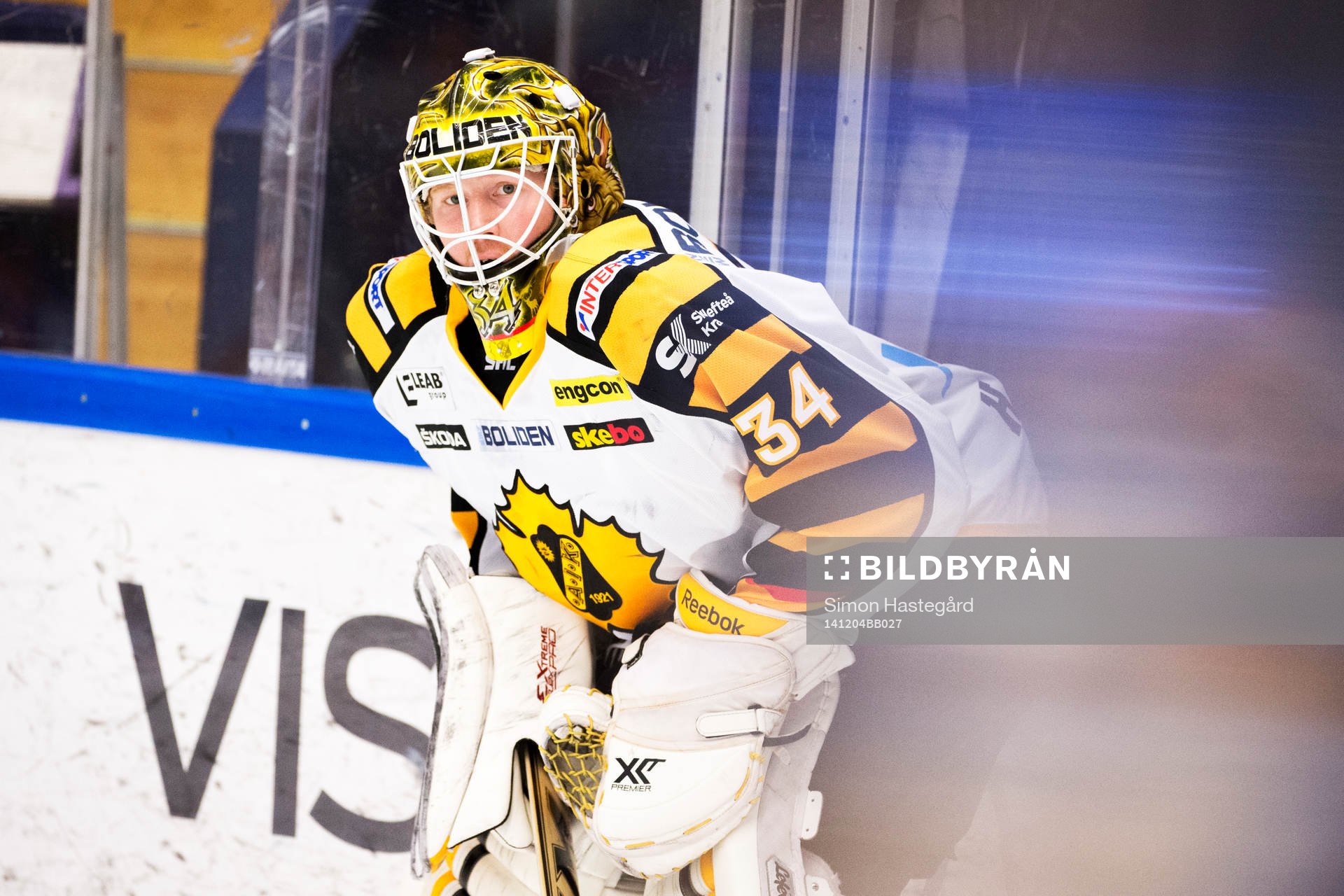 Erik Hanses, målvakt i Skellefteå, före ishockeymatchen