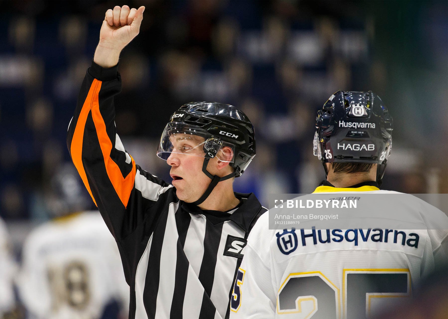 Domare Mikael Holm höjer armen