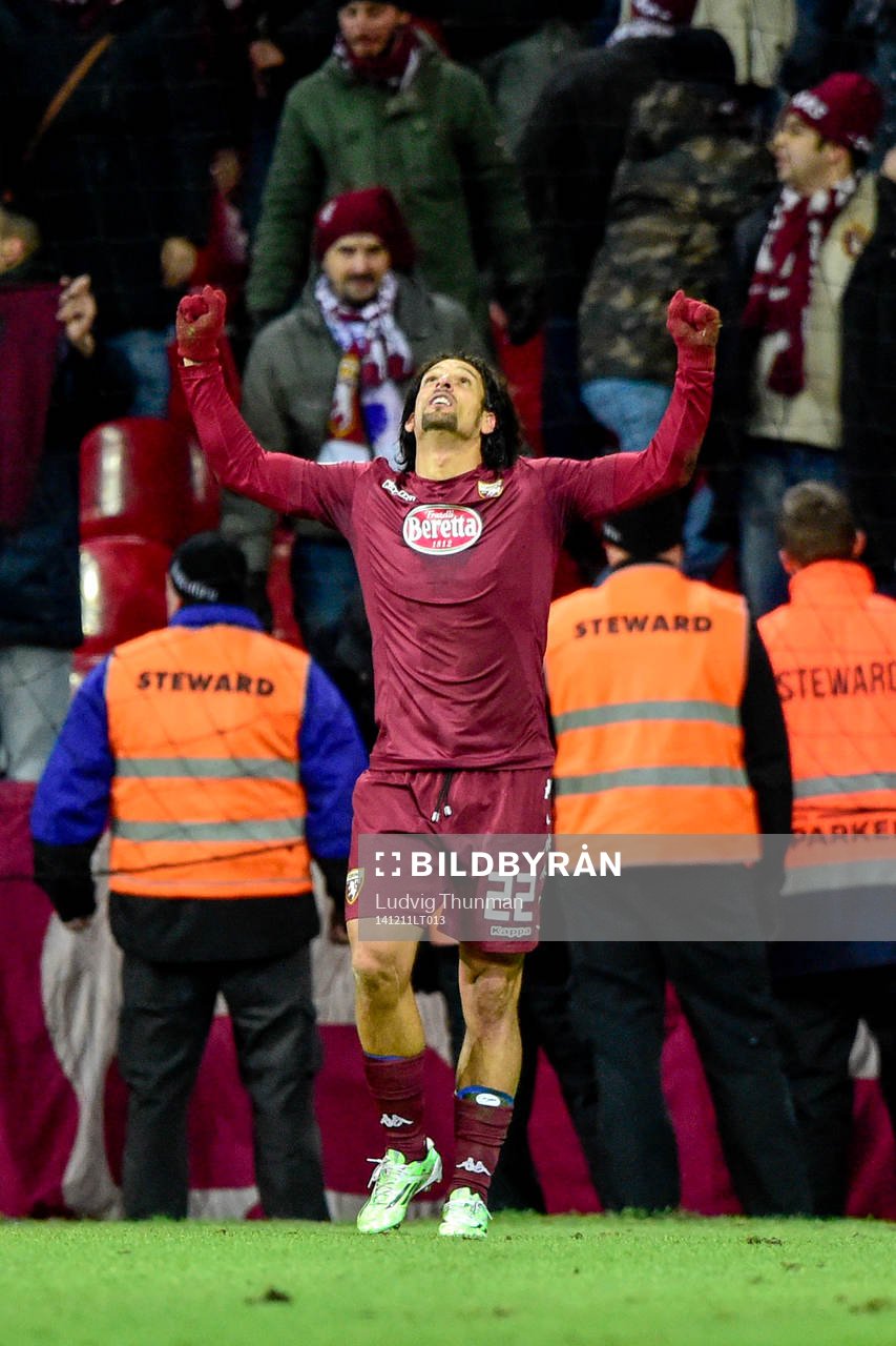 Torinos Amauri jublar efter 1-2 på straff under fotbollsmatchen i Europa League mellan DC Köpenhamn och Torino den 11 december 2014 i Köpenhamn.
