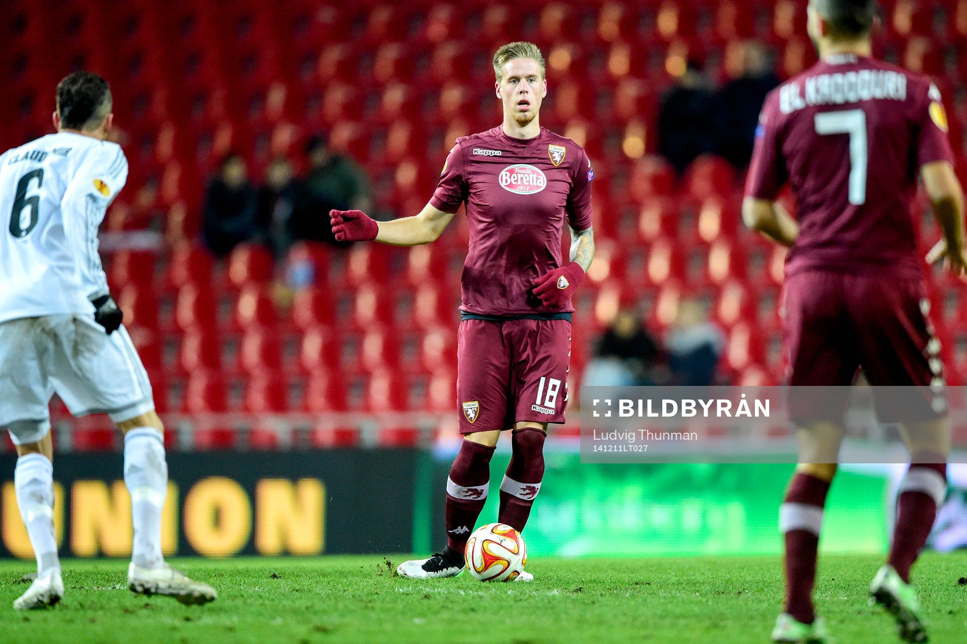Torinos Pontus Jansson under fotbollsmatchen i Europa League mellan DC Köpenhamn och Torino den 11 december 2014 i Köpenhamn. 