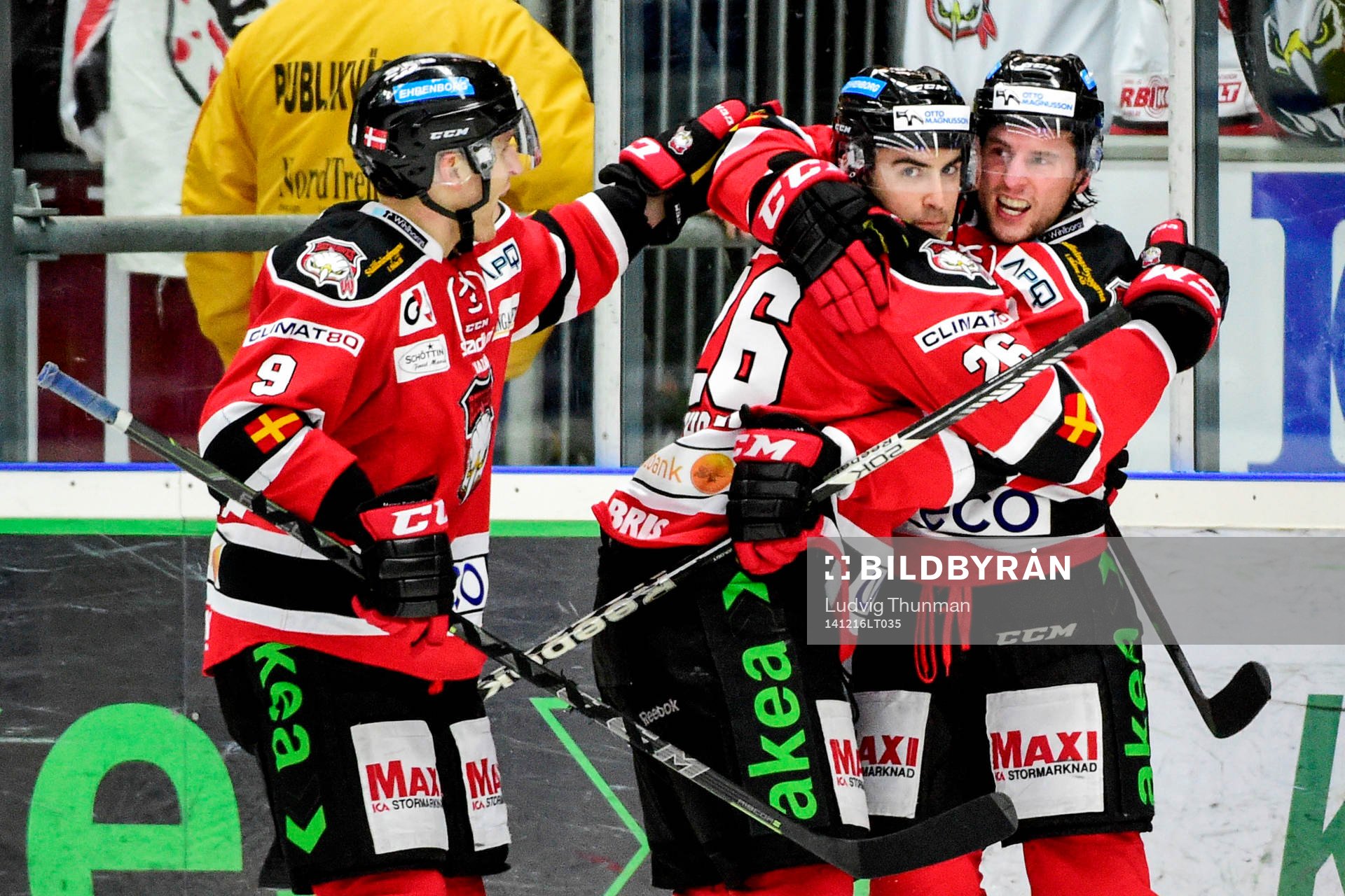 Malmö Redhawks Fredrik Storm, Yanick Lehoux och Tony