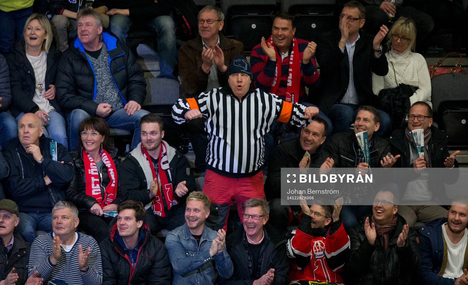 En av huvuddomarna fick en puck på axeln