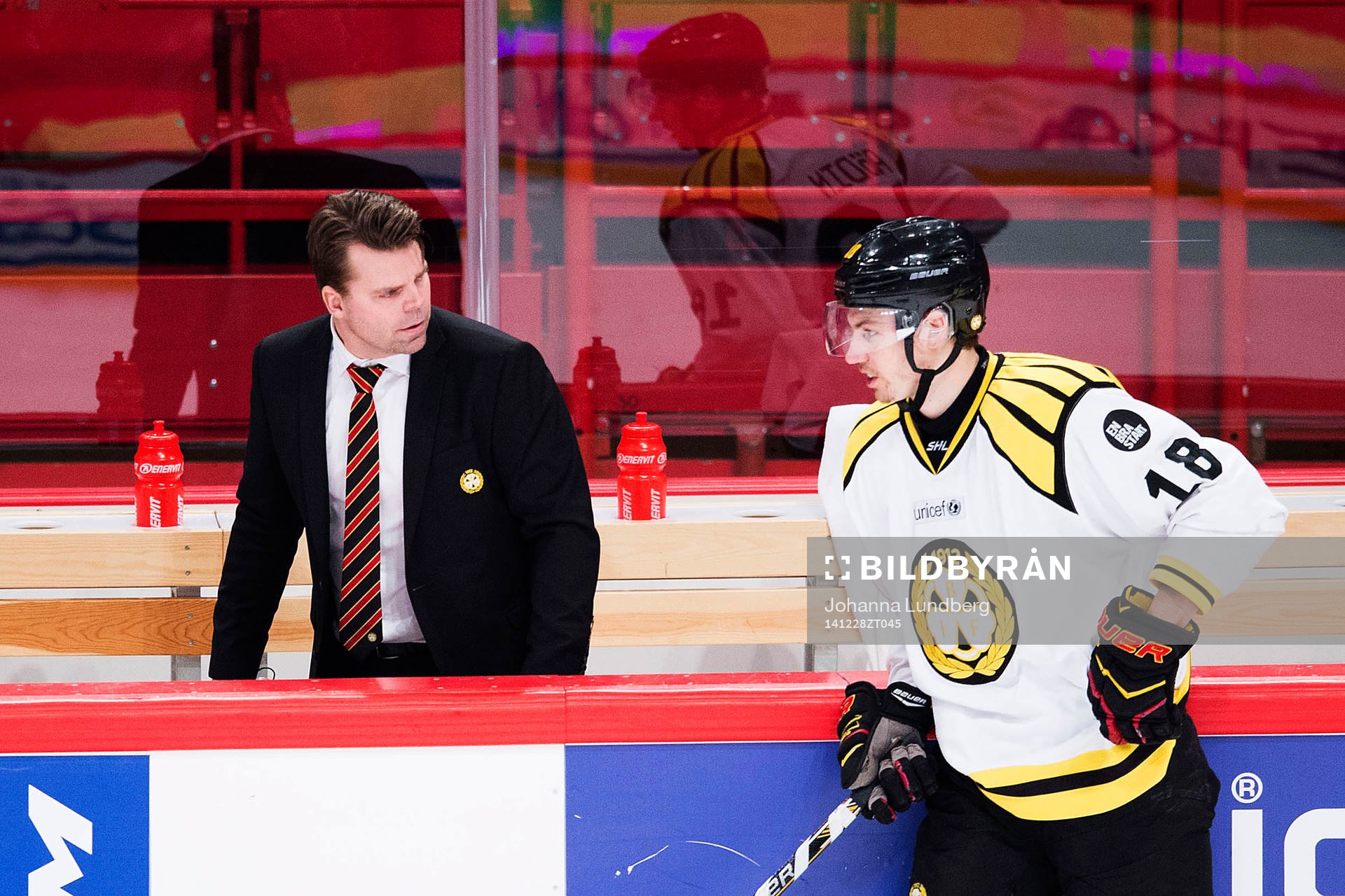 Brynäs assisterande tränare Ove Molin och Anton Rödin