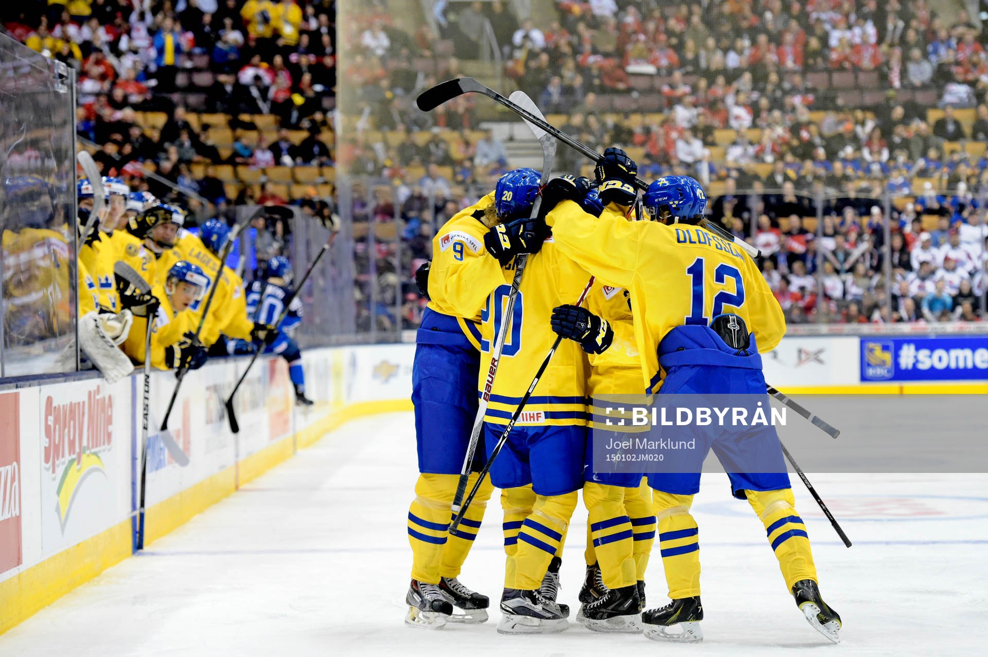Sveriges spelare firar Lucas Wallmark gjort 2-1 i