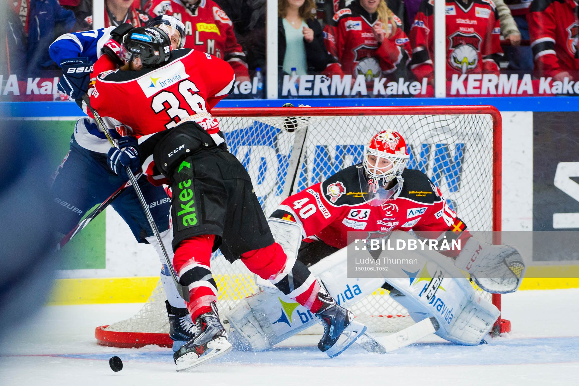 Malmö Redhawks målvakt Pontus Sjögren bevakar David