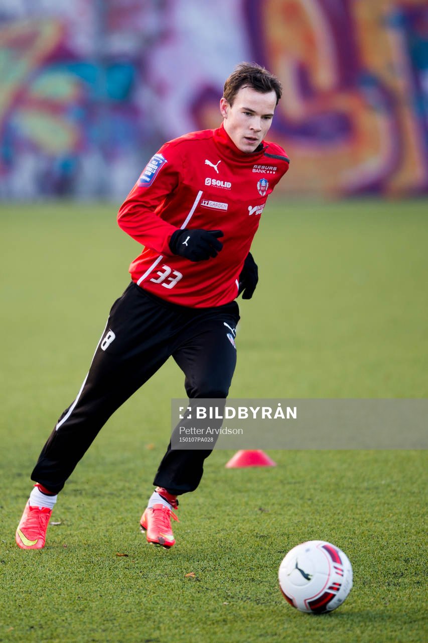 Helsingborgs Anton Wede under en fotbollsträning med Helsingborg den 7 januari 2015 i Helsingborg.