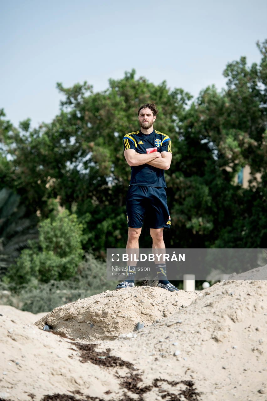 Sveriges Johan Elmander under en träning den 12 januari 2015 i Abu Dhabi.