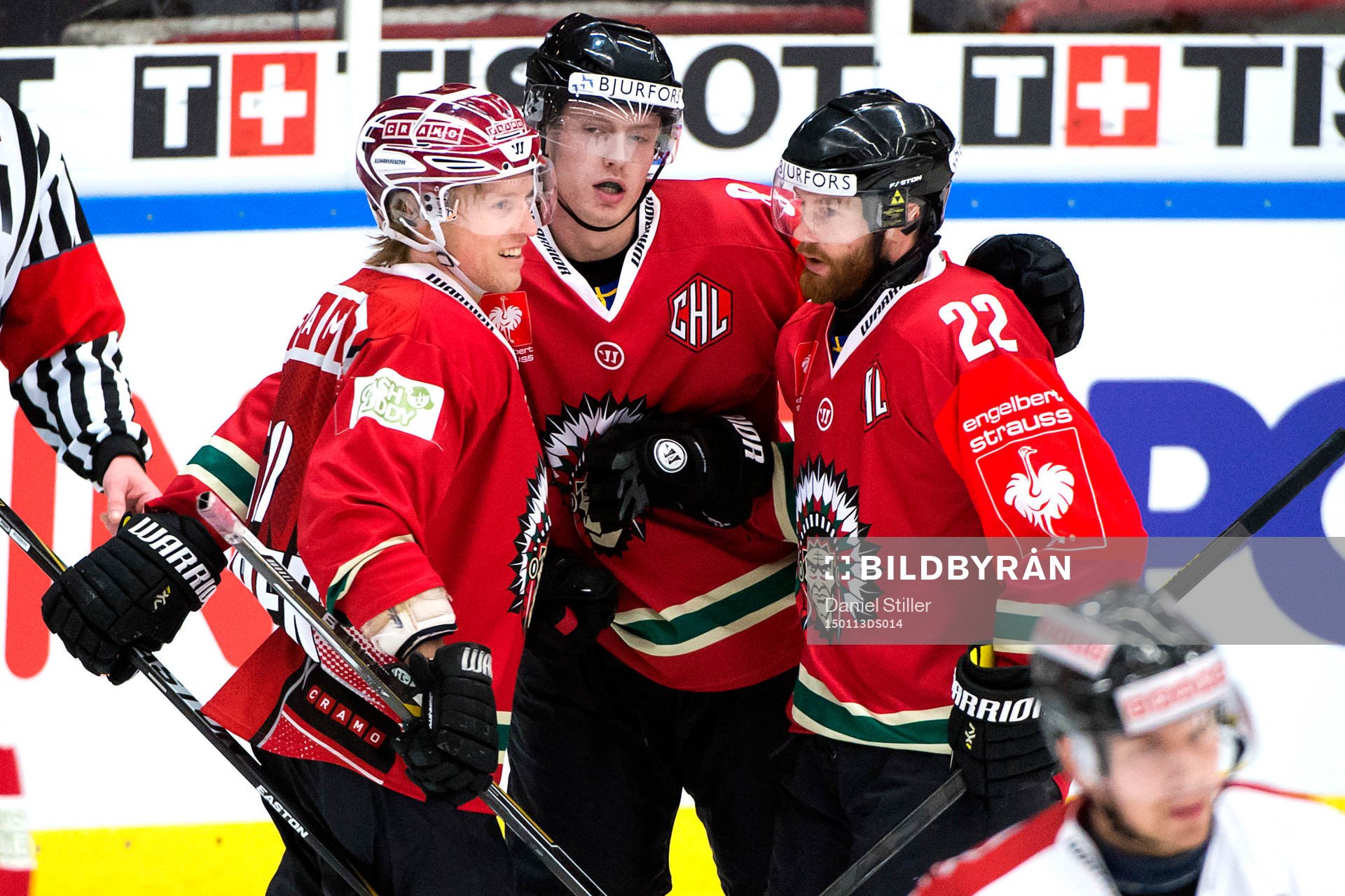 Frölundas Mathis Olimb, John Nyberg och Robin Figren jublar