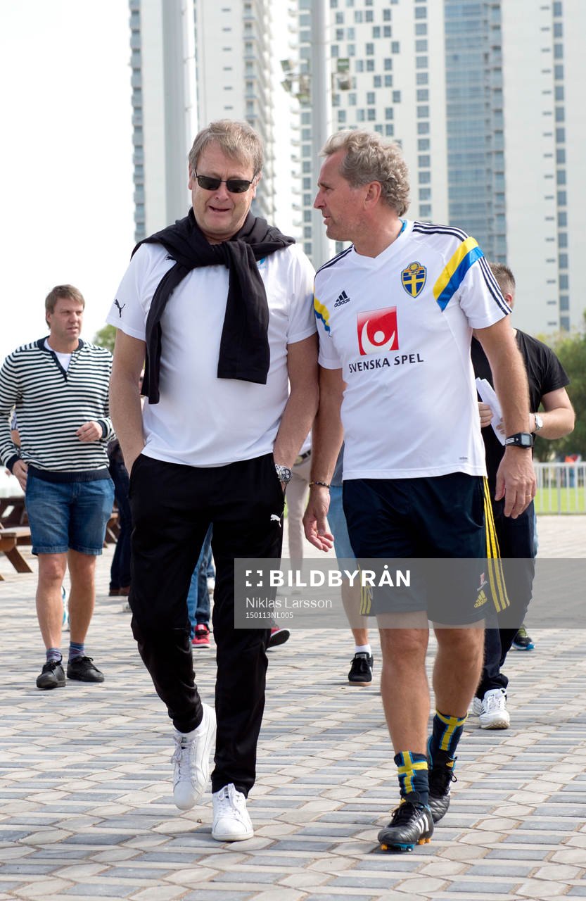 Sveriges förbundskapten Erik Hamrén och Åge Hareide