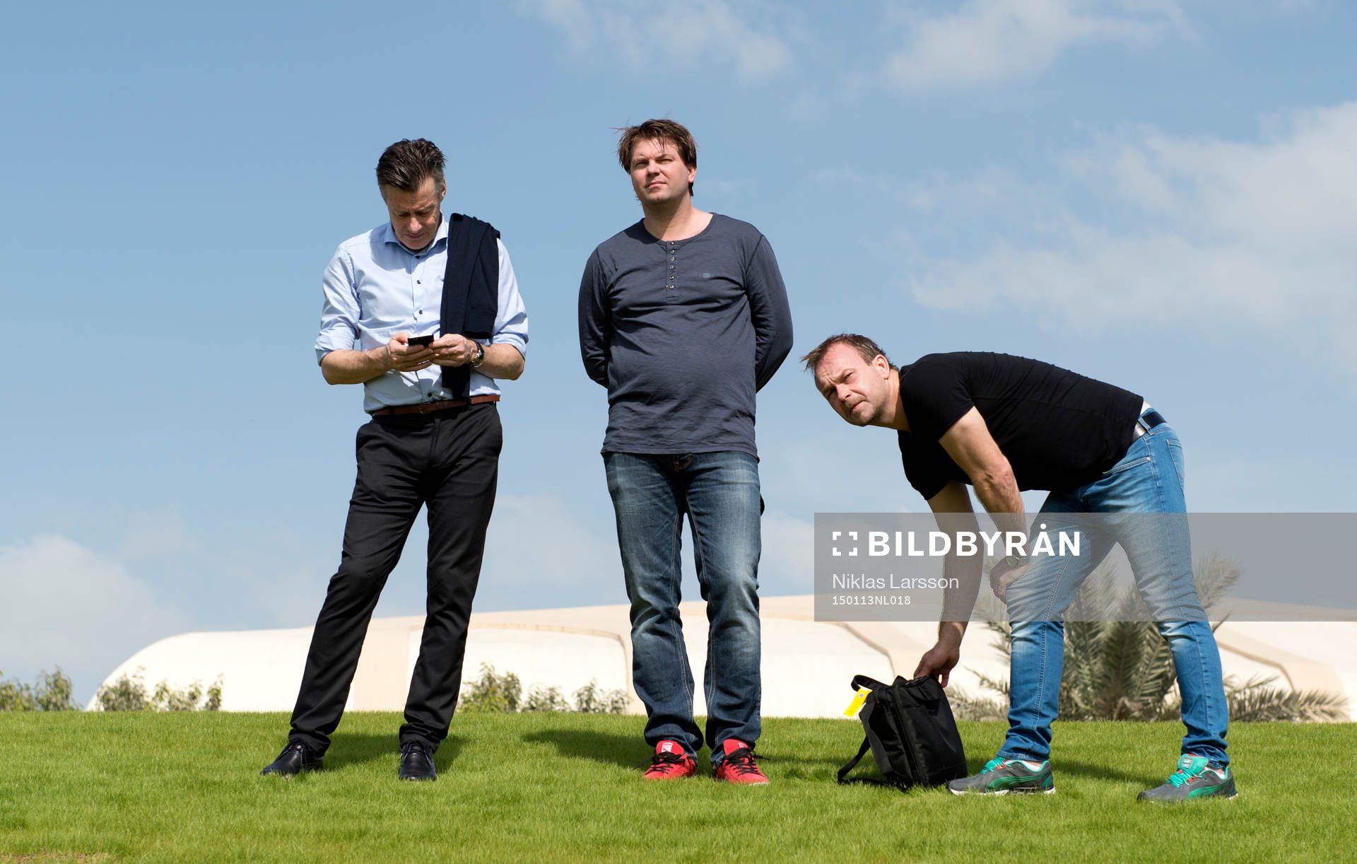 Stefan Lundin, SvFF, Jens Gustafsson, Halmstad BK och Roar Hansen, Åtvidaberg under en träning den 13 januari 2015 i Abu Dhabi.