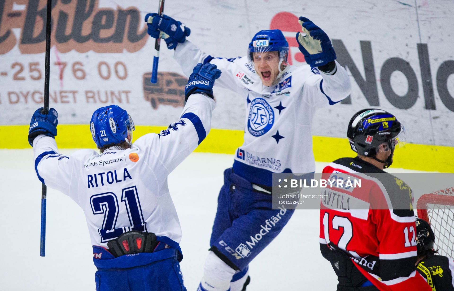 Leksands Mattias Ritola gör 1-2 och jublar med Johan Ryno