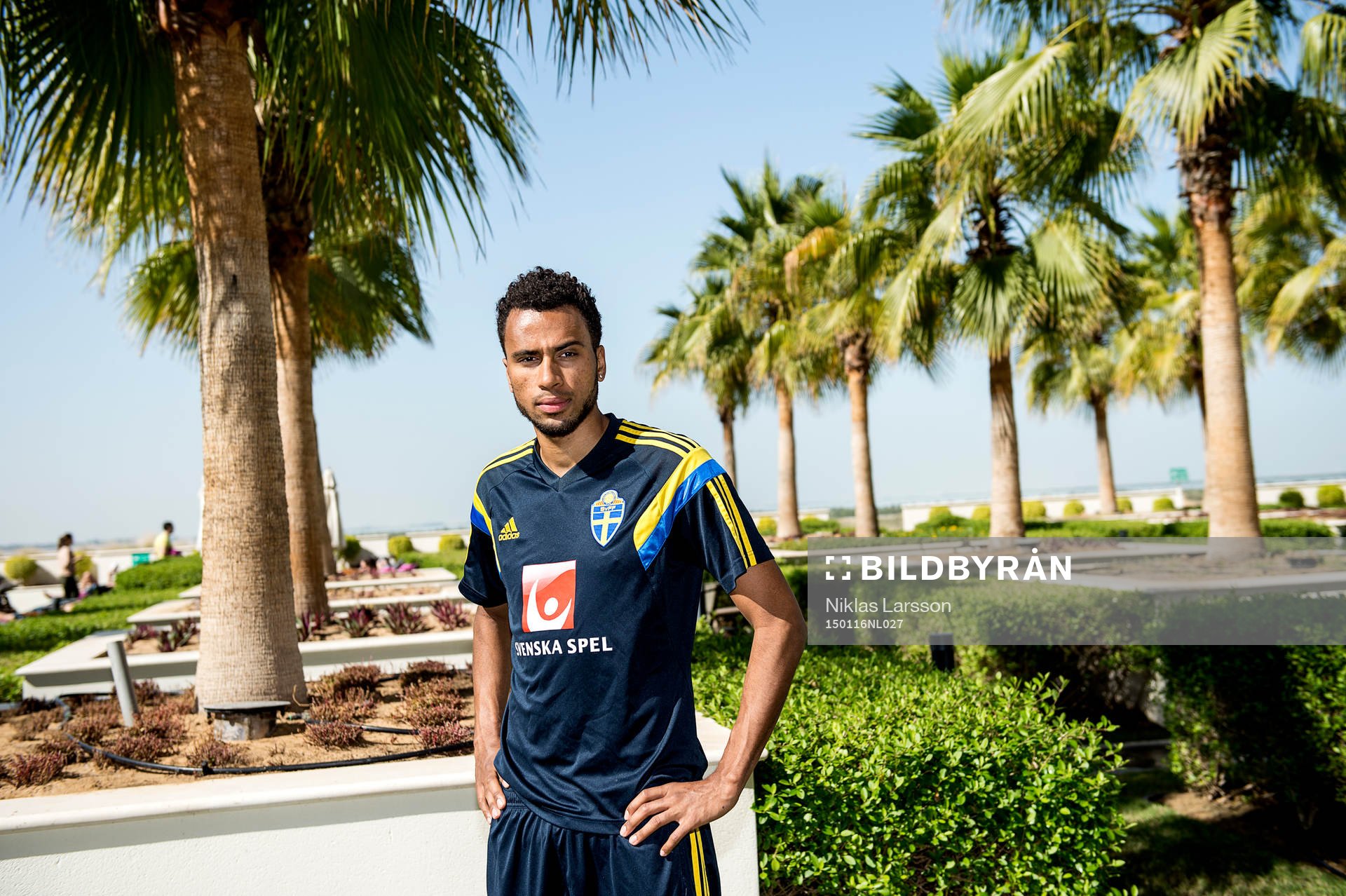 Sveriges Isaac Kiese Thelin under en presskonferens den 16 januari 2015 i Abu Dhabi.