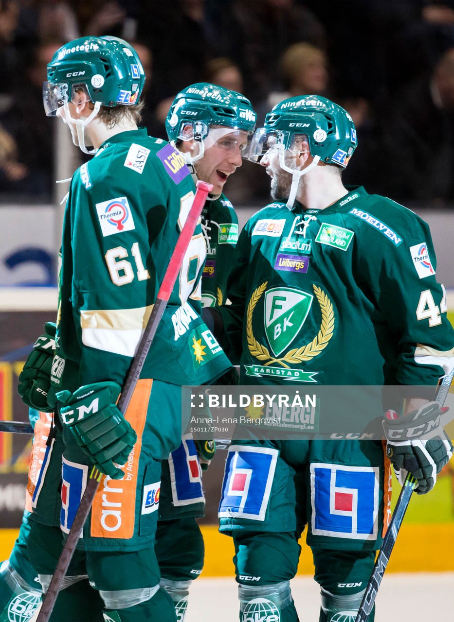 Färjestads Daniel Gunnarsson, Per Åslund och Milan Gulas