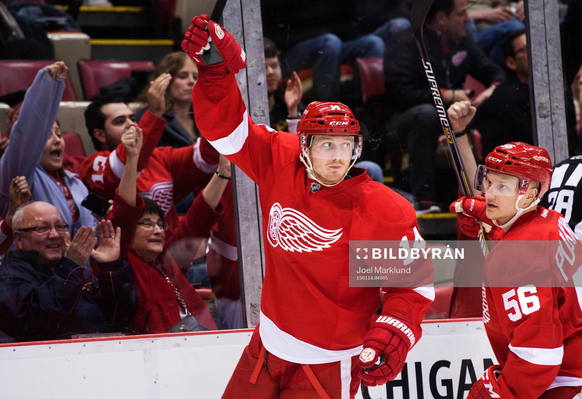 Detroits Gustav Nyquist (t v) jublar