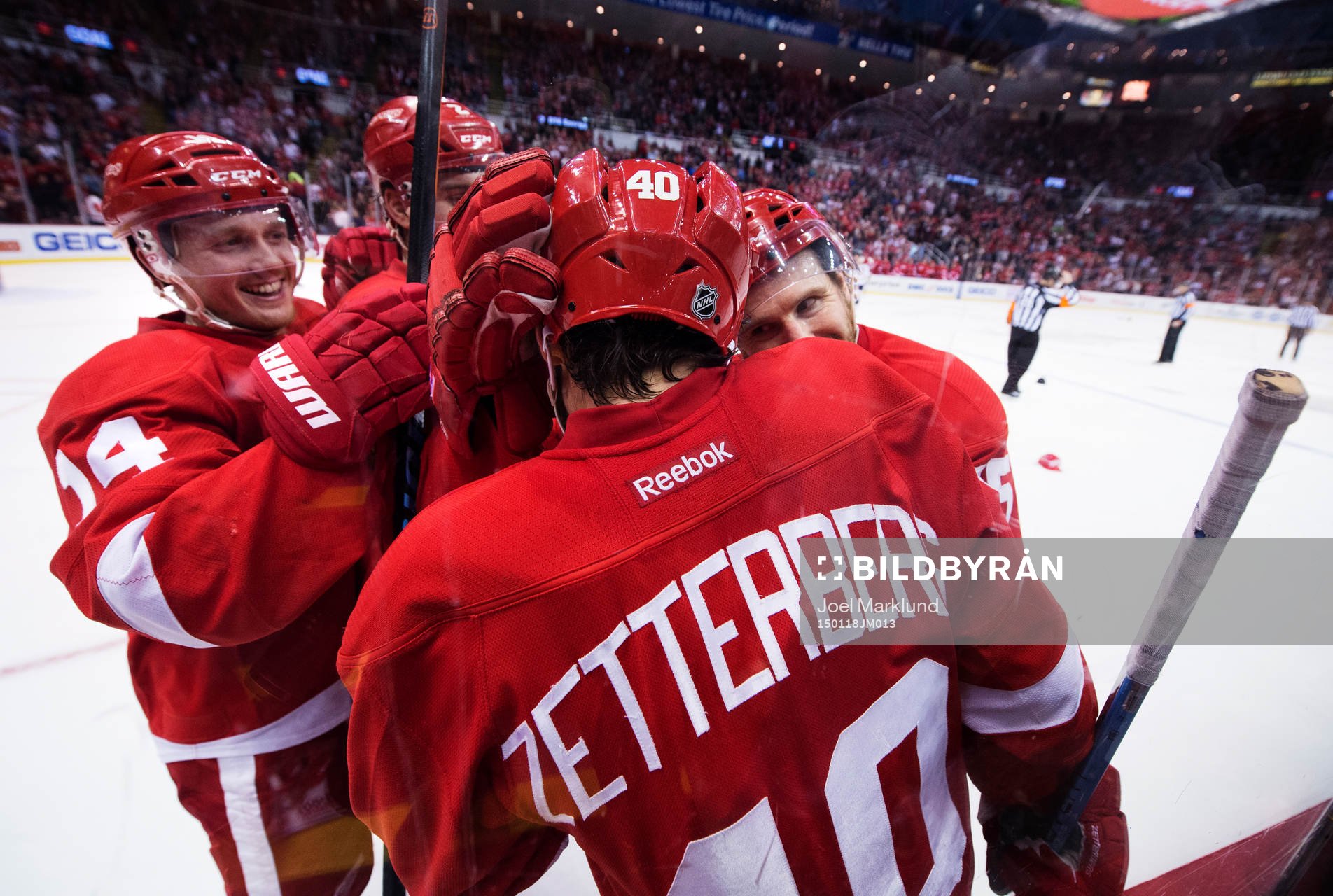 Detroits Gustav Nyquist, Brendan Smith och Niklas Kronwall