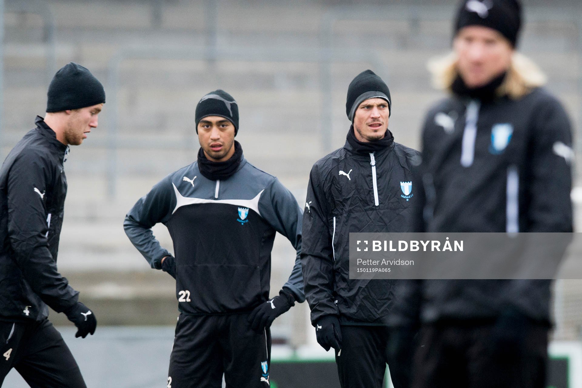 Malmö FFs Amin Nazari och Markus Rosenberg under en fotbollsträning med Malmö FF den 19 januari 2015 i Malmö.