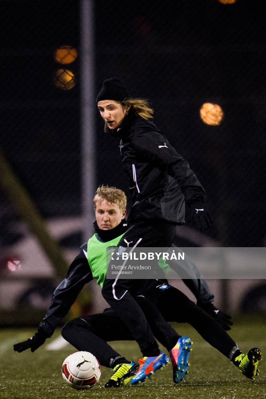 Malmö FFs Pawel Cibicki och Franz Brorsson under en fotbollsträning den 20 januari 2015 i Malmö.