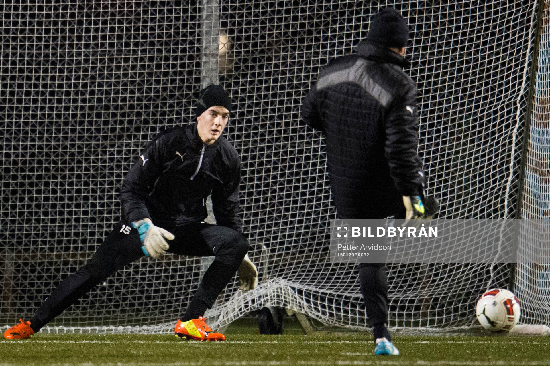 Malmö FFs ungdomsspelare målvakt Marko Johansson har fått ett lärlingskontrakt med A-laget, under en fotbollsträning den 20 januari 2015 i Malmö.