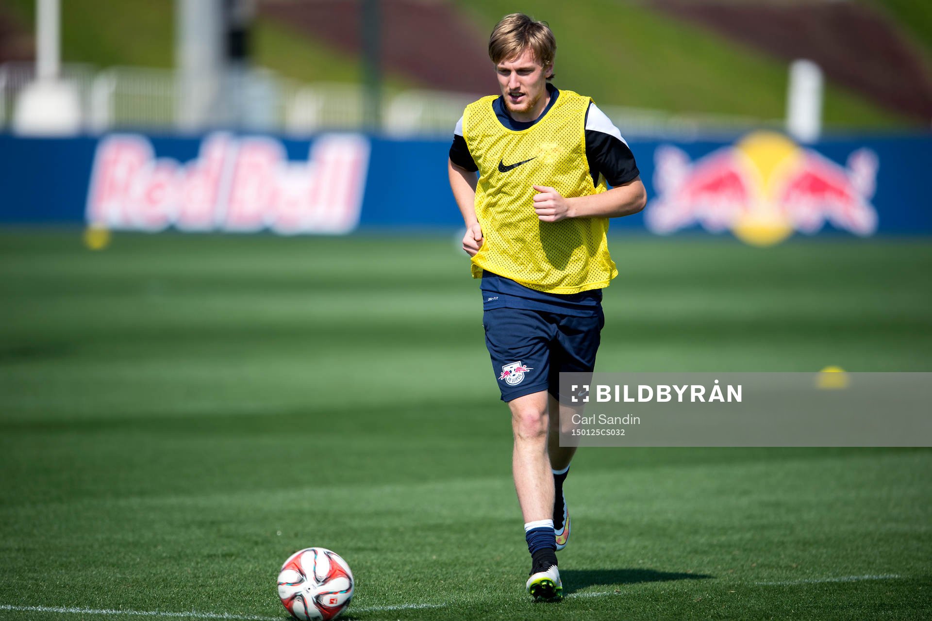 Leipzigs Emil Forsberg under en träning den 25 januari 2015 i Doha, Qatar.