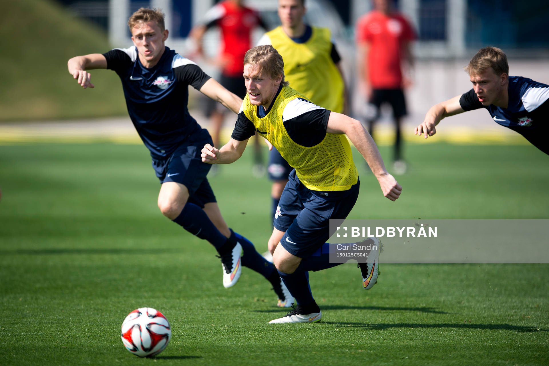 Leipzigs Emil Forsberg under en träning den 25 januari 2015 i Doha, Qatar.
