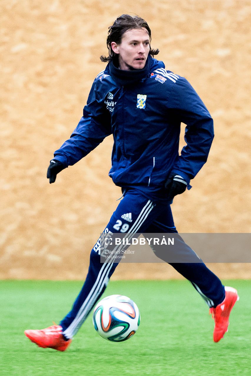 Lasse Vibe under en fotbollsträning med IFK Göteborg den 26 januari 2015 i Göteborg.