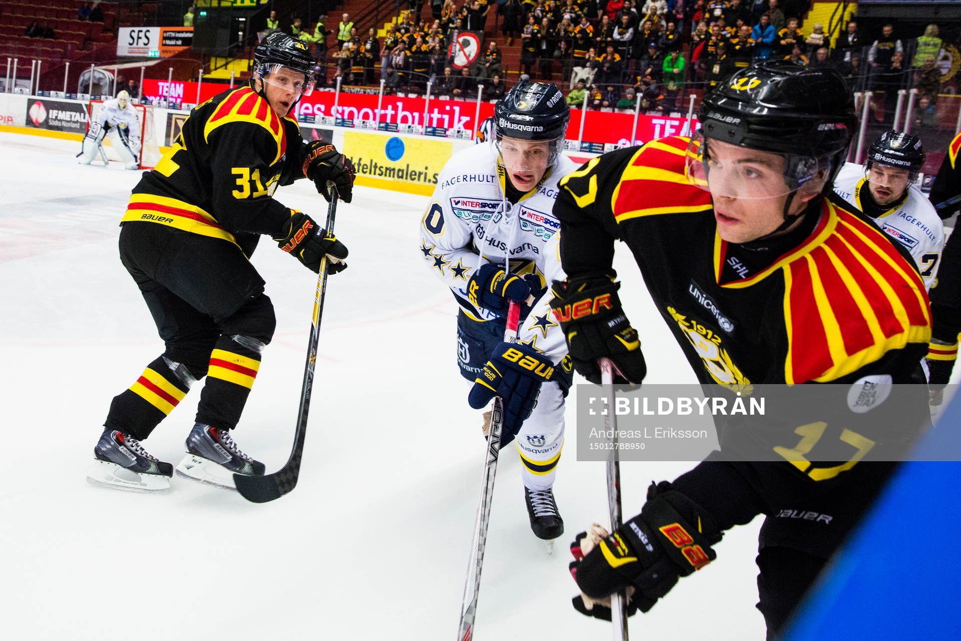 Brynäs Daniel Mannberg håller blicken på Brynäs Pathrik
