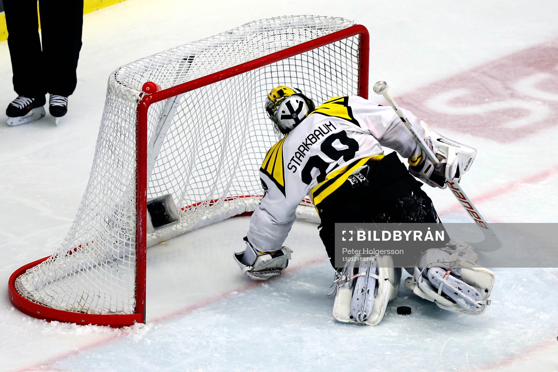 Brynäs målvakt Bernhard Starkbaum plockar ut pucken