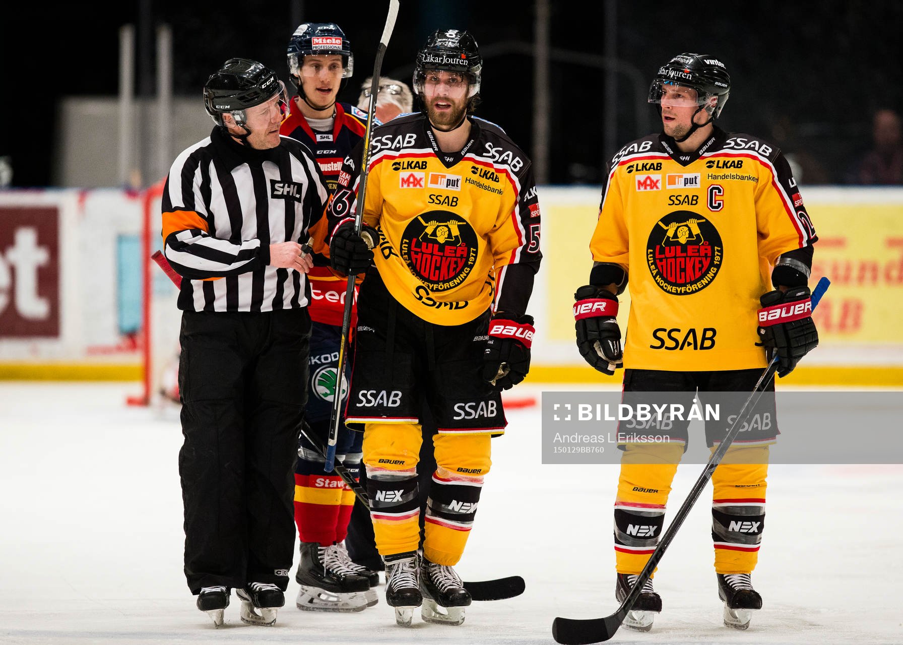 Domare Thomas Andersson pratar med Luleås Jonathan Sigalet