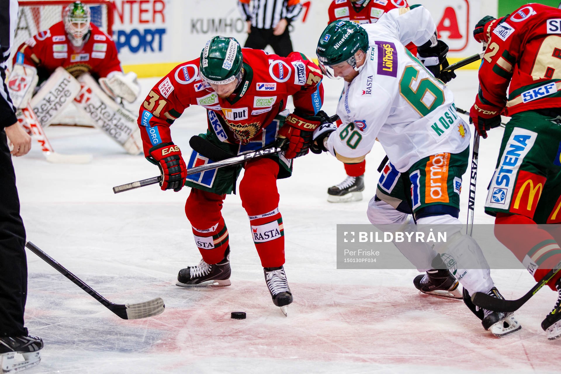 Tekning mellan Frölundas Nicklas Lasu och Färjestads Tero