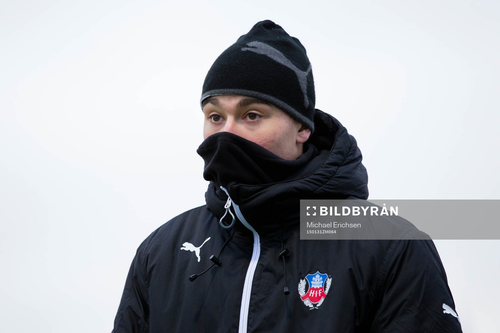 Helsingborgs Jordan Larsson innan träningsmatchen i