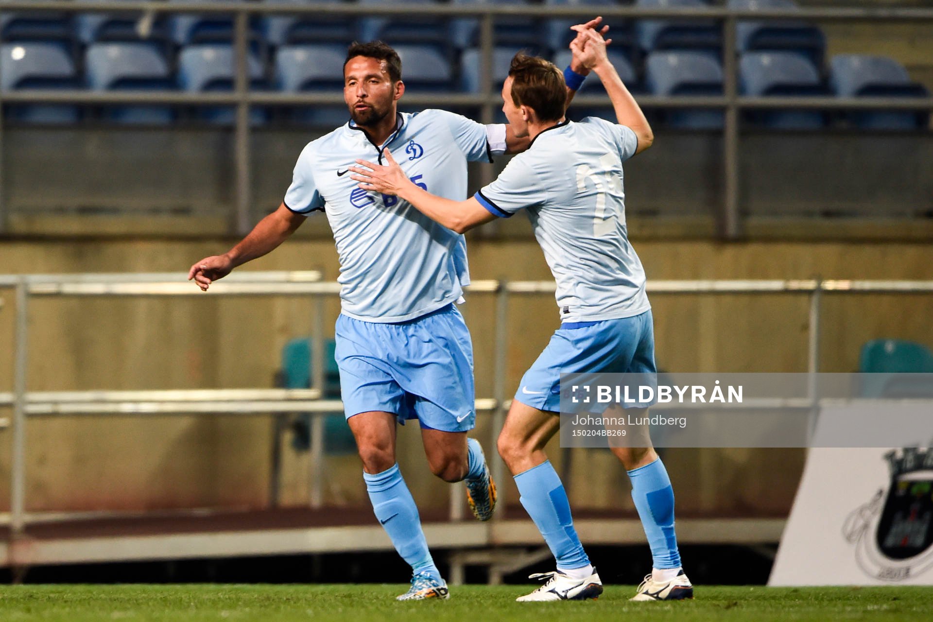 Dynamo Moskvas Kevin Kuranyi jublar efter 2-0 under en träningsmatch i fotboll mellan Dynamo Moskva och IFK Göteborg den 4 februari 2015 i Faro.