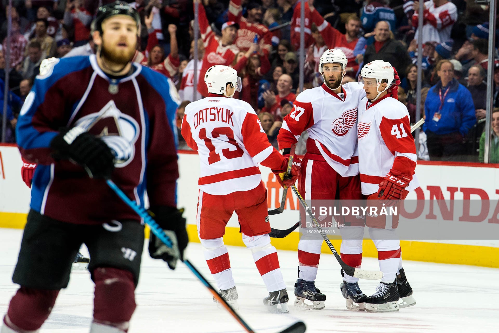 Detroits Pavel Datsyuk, Kulle Quincey och Luke Glendening
