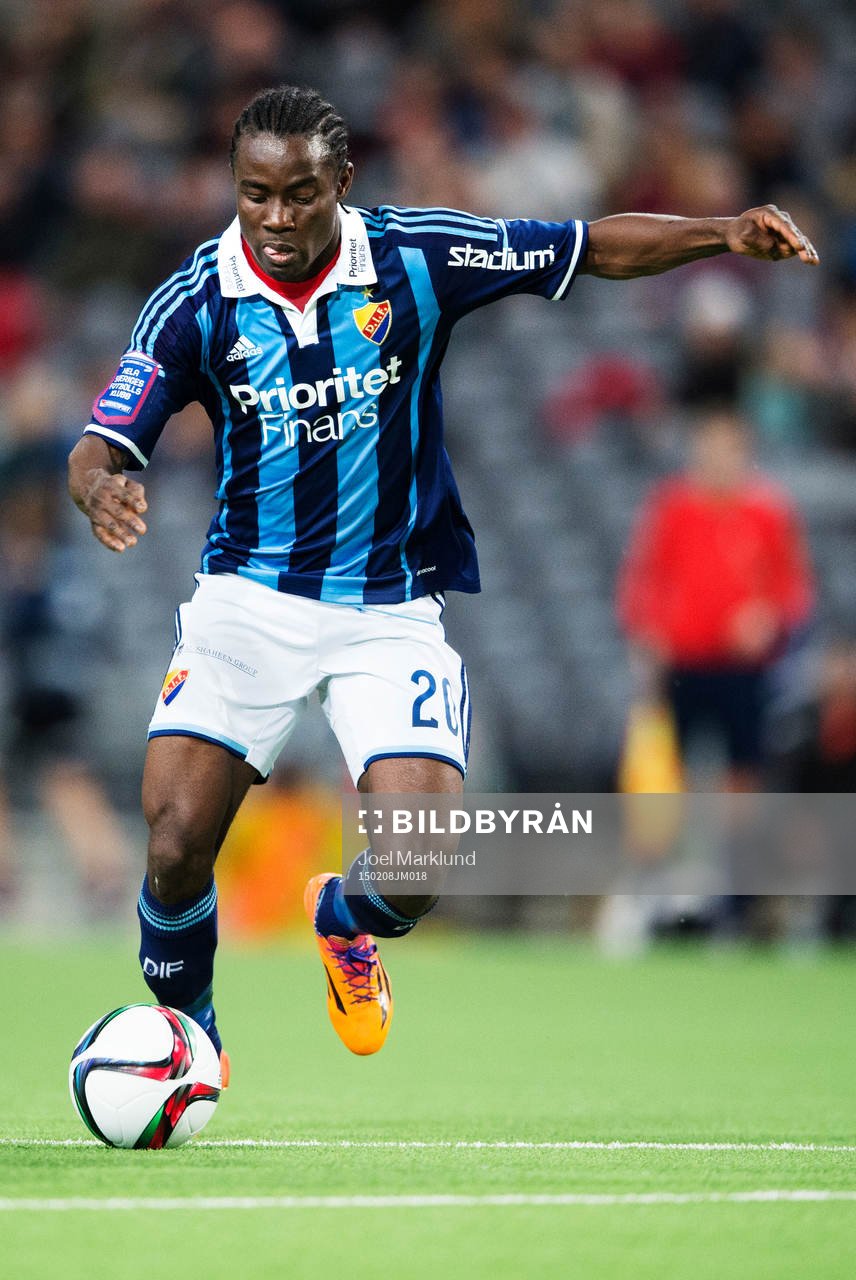 Djurgårdens Sam Johnson under träningsmatchen i fotboll mellan Djurgården och Helsingfors den 8 februari 2015 i Stockholm.